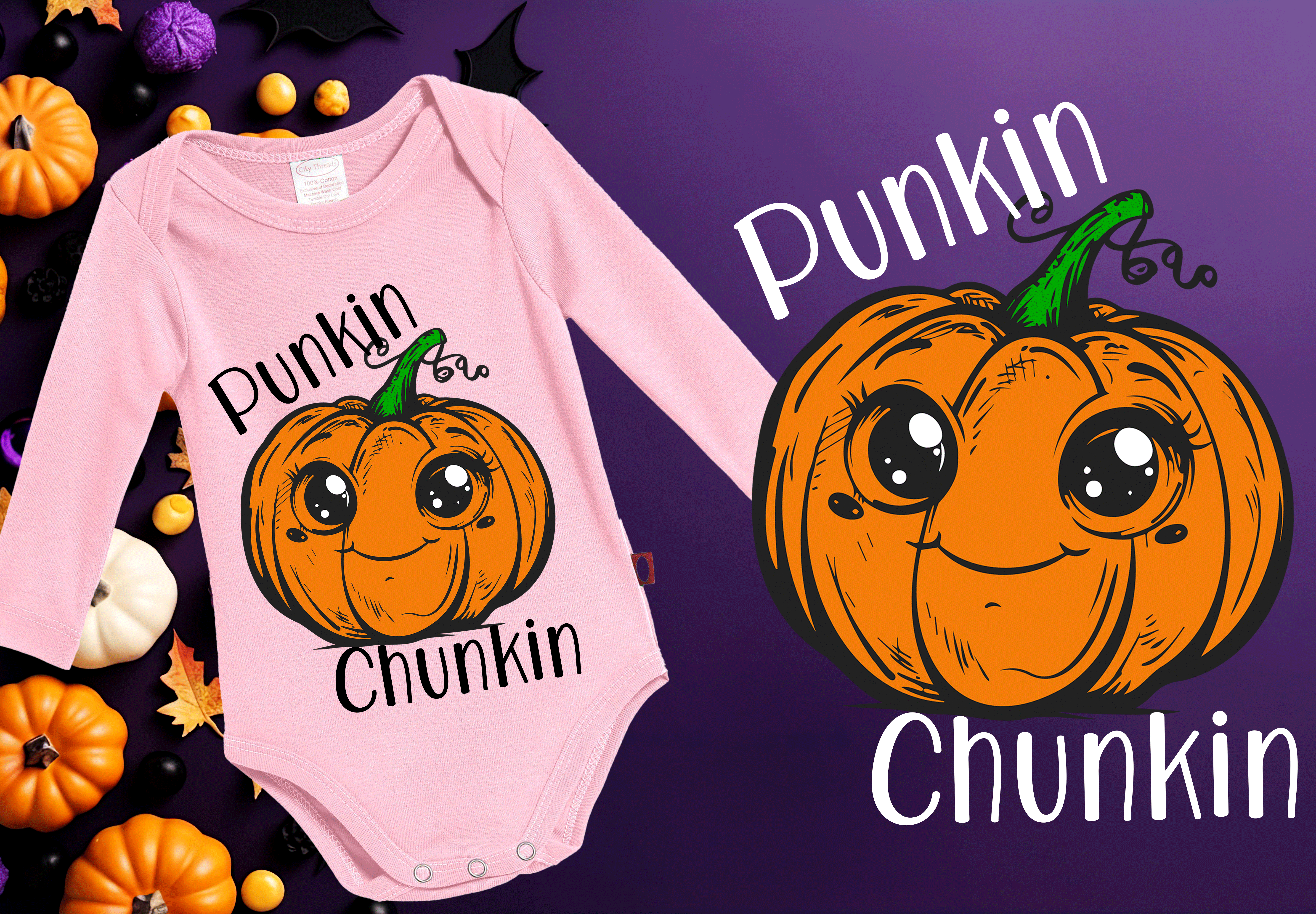 Punkin Chunkin Halloween HTV Infant Long Sleeve Bodysuits