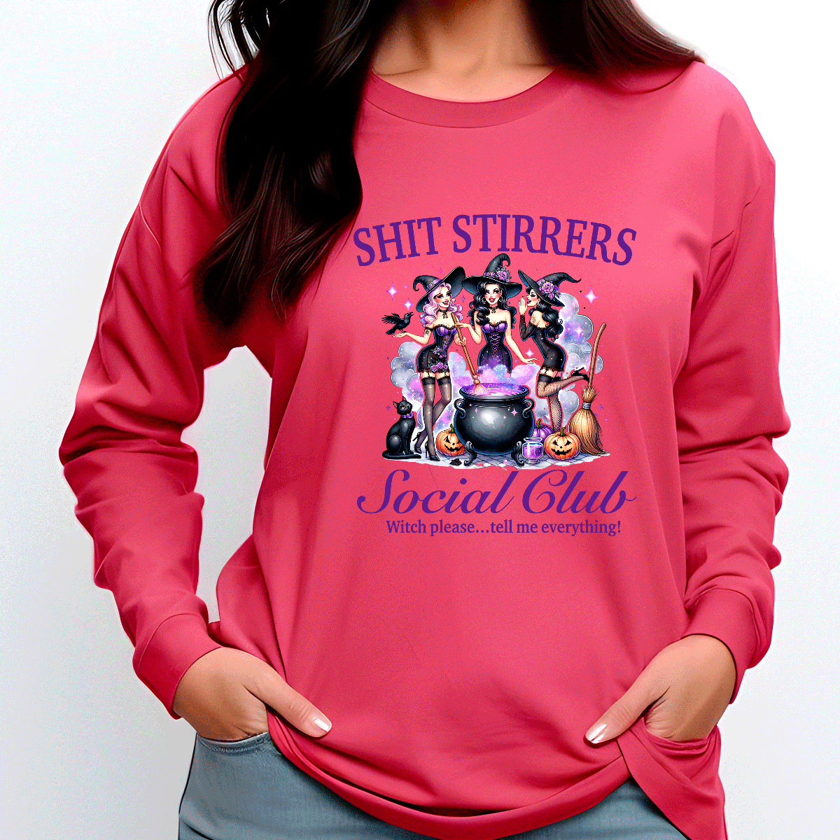 Shit Stirrers Social Club Halloween HTV Graphic Ladies Long Sleeve T-shirts