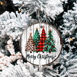 Antique Wooden Christmas Set 2 Sublimated Ceramic Ornament 3" Set Of 5