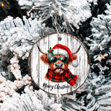 Antique Wooden Christmas Set 2 Sublimated Ceramic Ornament 3" Set Of 5