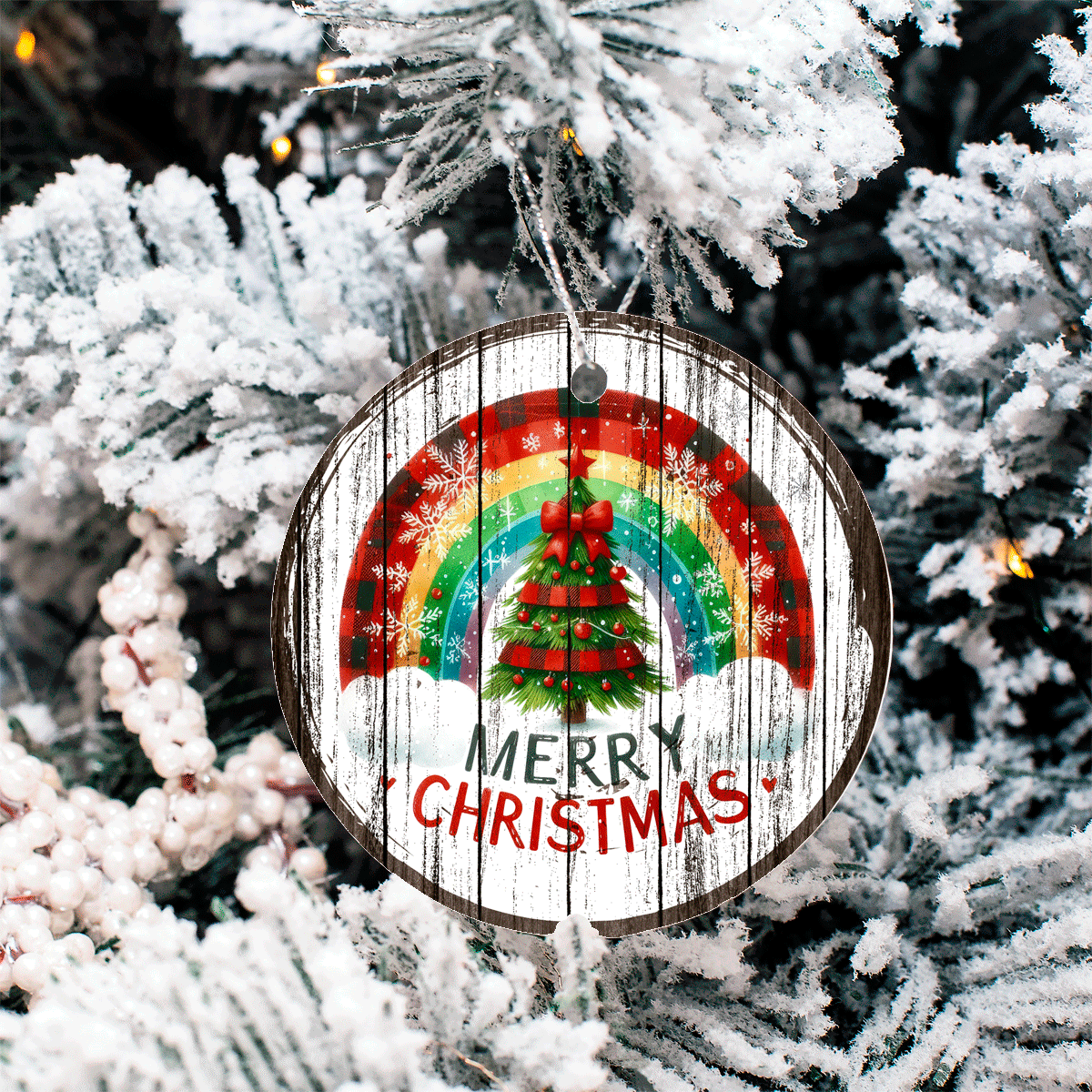 Antique Wooden Christmas Set 2 Sublimated Ceramic Ornament 3" Set Of 5