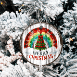 Antique Wooden Christmas Set 2 Sublimated Ceramic Ornament 3" Set Of 5