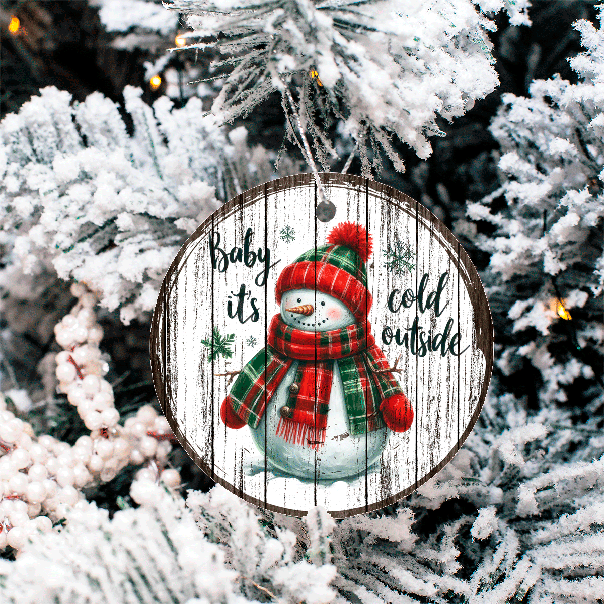 Antique Wooden Christmas Set 3 Sublimated Ceramic Ornament 3" Set Of 5