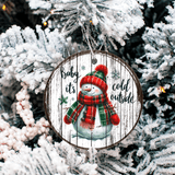 Antique Wooden Christmas Set 3 Sublimated Ceramic Ornament 3" Set Of 5