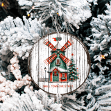 Antique Wooden Christmas Set 3 Sublimated Ceramic Ornament 3" Set Of 5