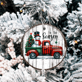 Antique Wooden Christmas Set 4 Sublimated Ceramic Ornament 3" Set Of 5