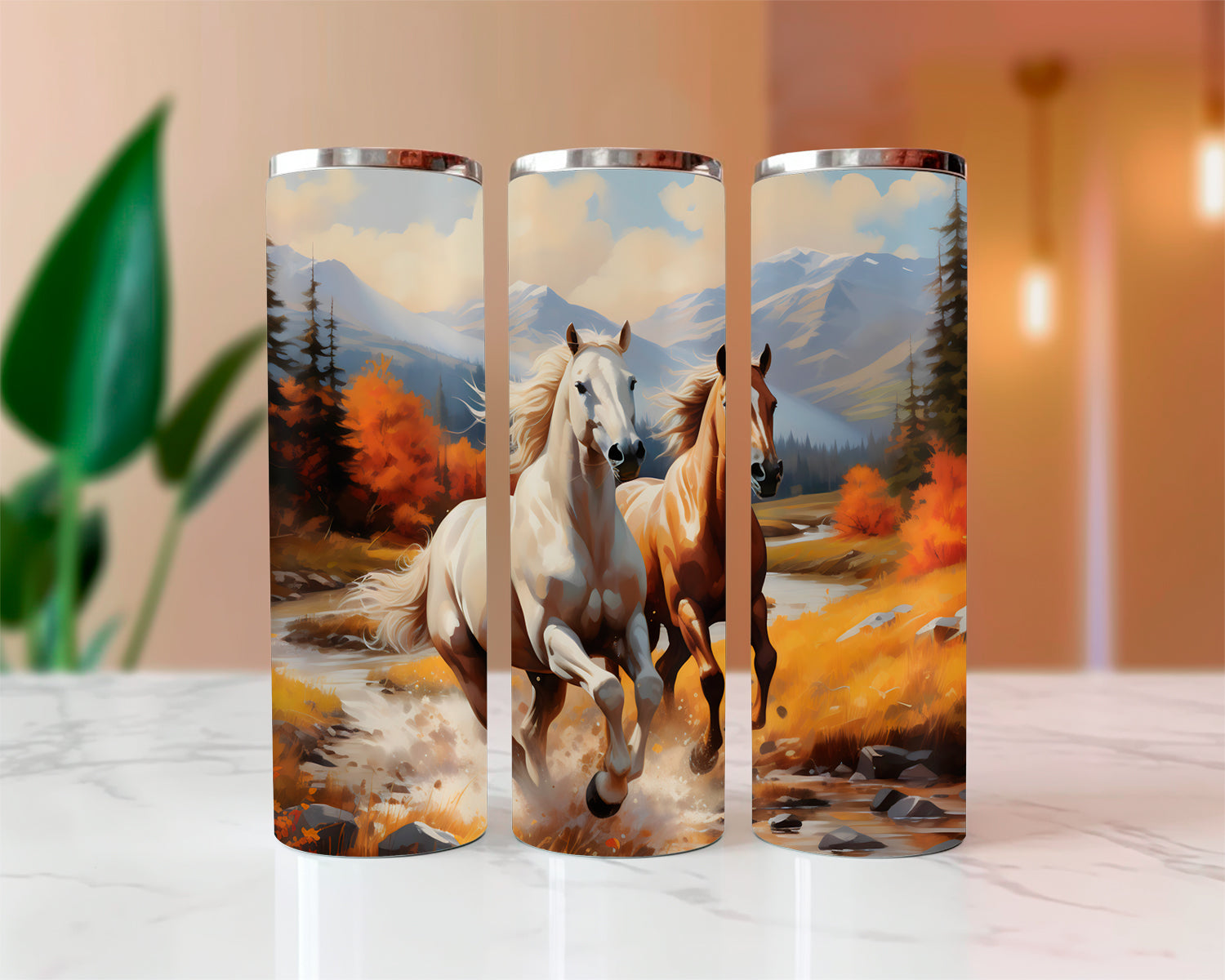 Autumn Wild Horses Halloween Sublimated Skinny Tumblers
