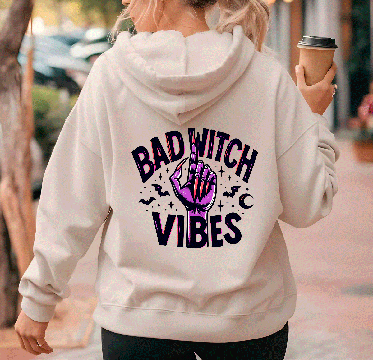 Bad Witch Vibes Halloween HTV Graphic Ladies Full Zip Hoodies