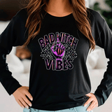 Bad Witch Vibes Halloween HTV Graphic Ladies Long Sleeve T-shirts