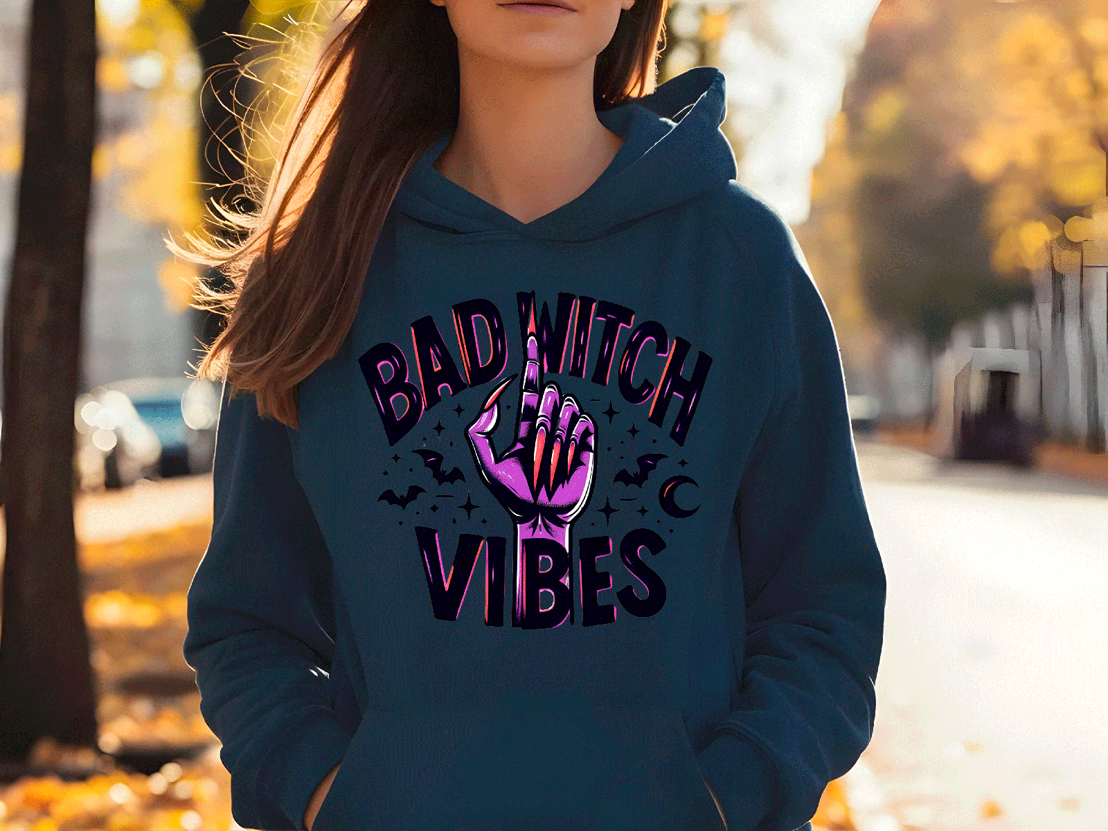 Bad Witch Vibes Halloween HTV Graphic Ladies Pullover Hoodies