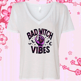 Bad Witch Vibes Halloween Sublimated Graphic Ladies V-neck T-shirts