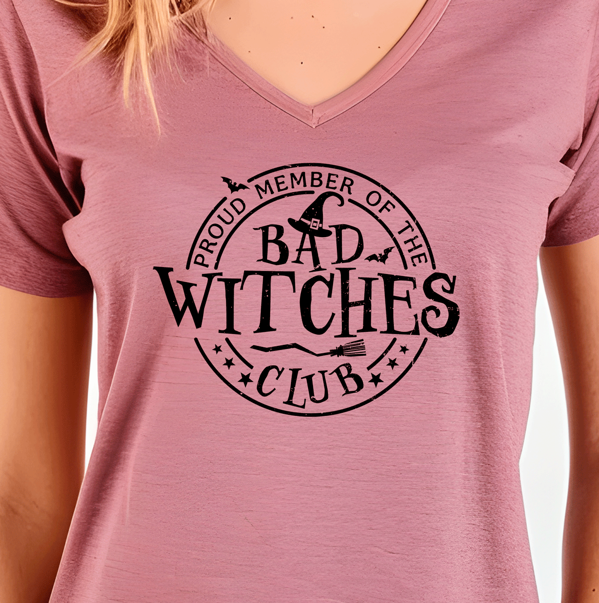 Bad Witch Vibes Halloween HTV Graphic Ladies V-neck T-shirts