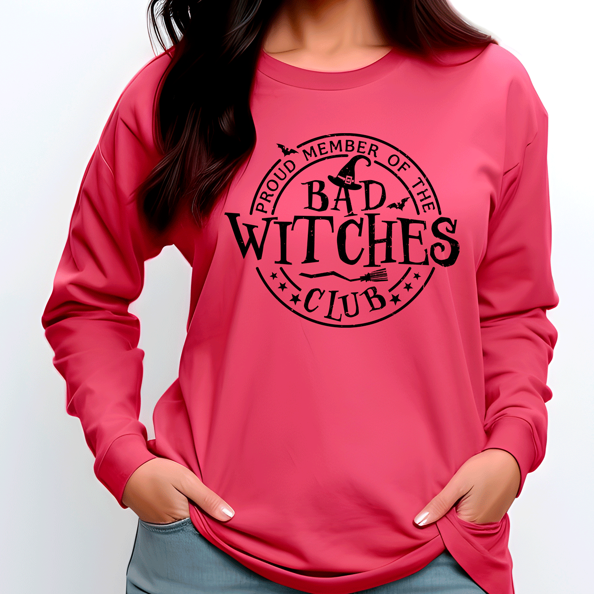 Bad Witches Club Halloween HTV Graphic Ladies Long Sleeve T-shirts