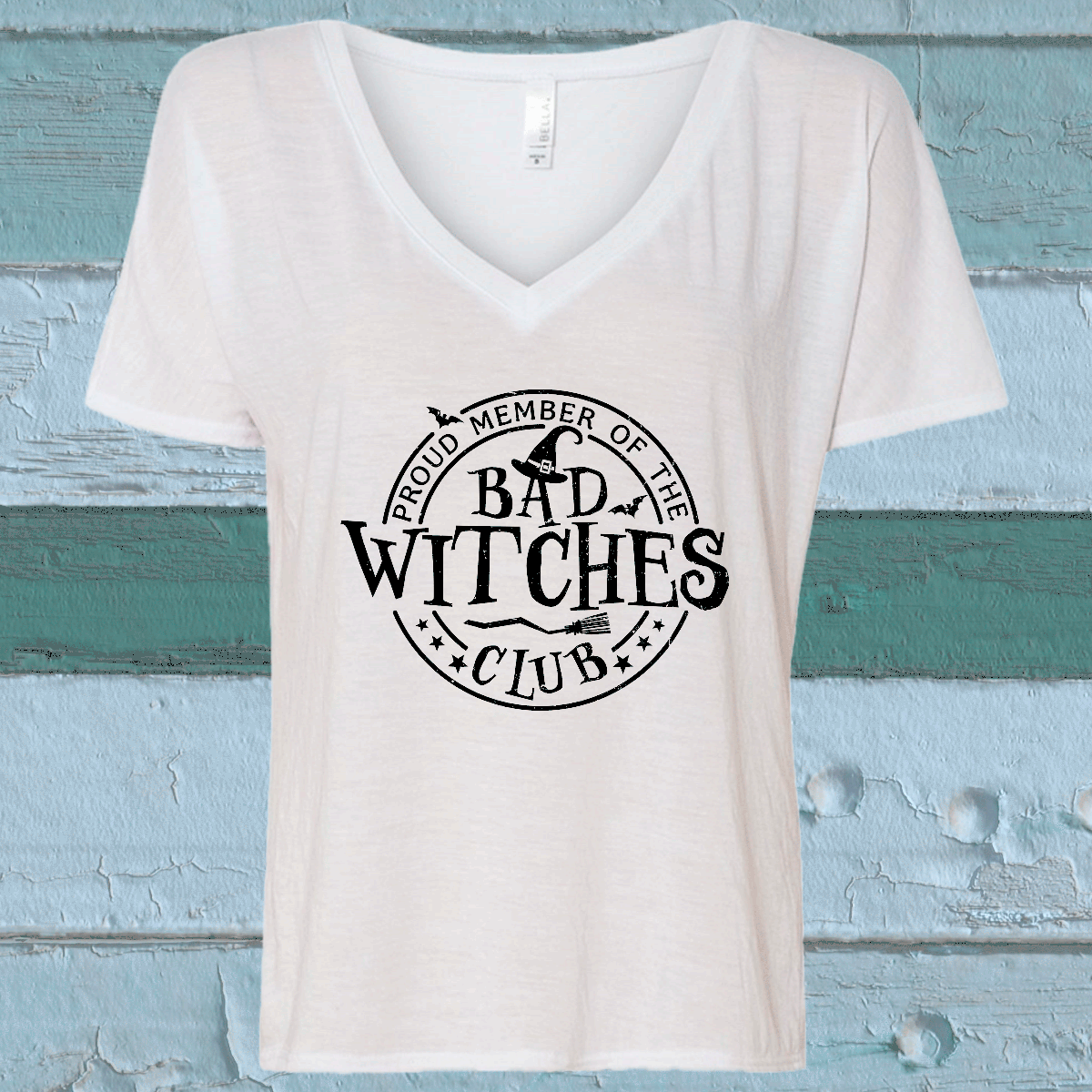 Bad Witches Club Halloween Sublimated Graphic Ladies V-neck T-shirts