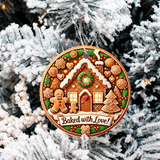 Baked With Lover Gingerbread Christmas Sublimated Ceramic Ornament 3" Set Of 4