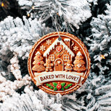 Baked With Lover Gingerbread Christmas Sublimated Ceramic Ornament 3" Set Of 4