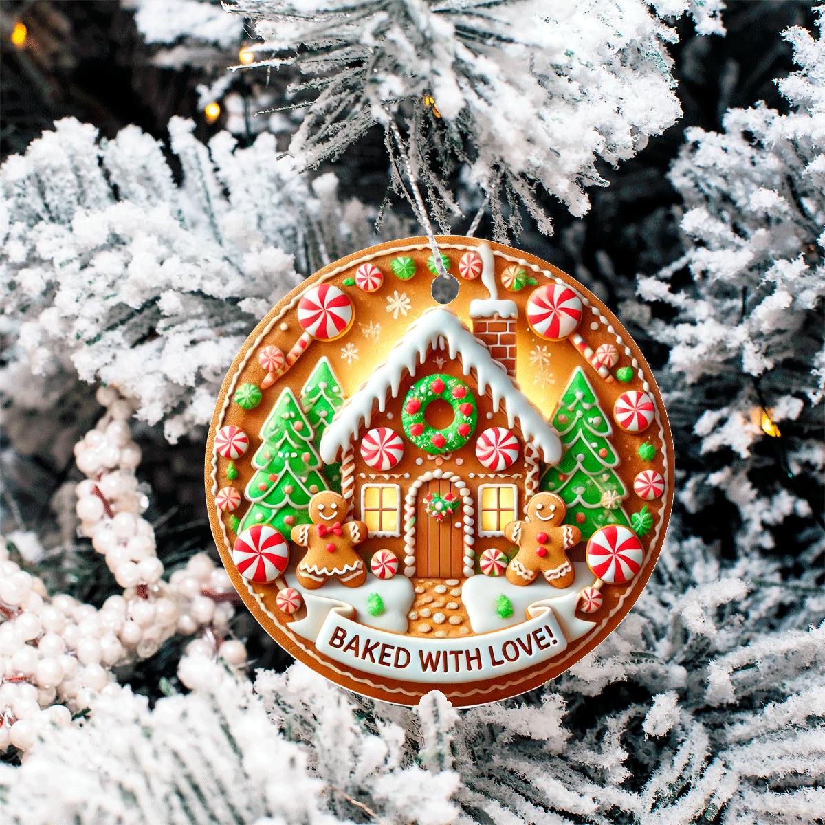 Baked With Lover Gingerbread Christmas Sublimated Ceramic Ornament 3" Set Of 4