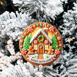 Baked With Lover Gingerbread Christmas Sublimated Ceramic Ornament 3" Set Of 4