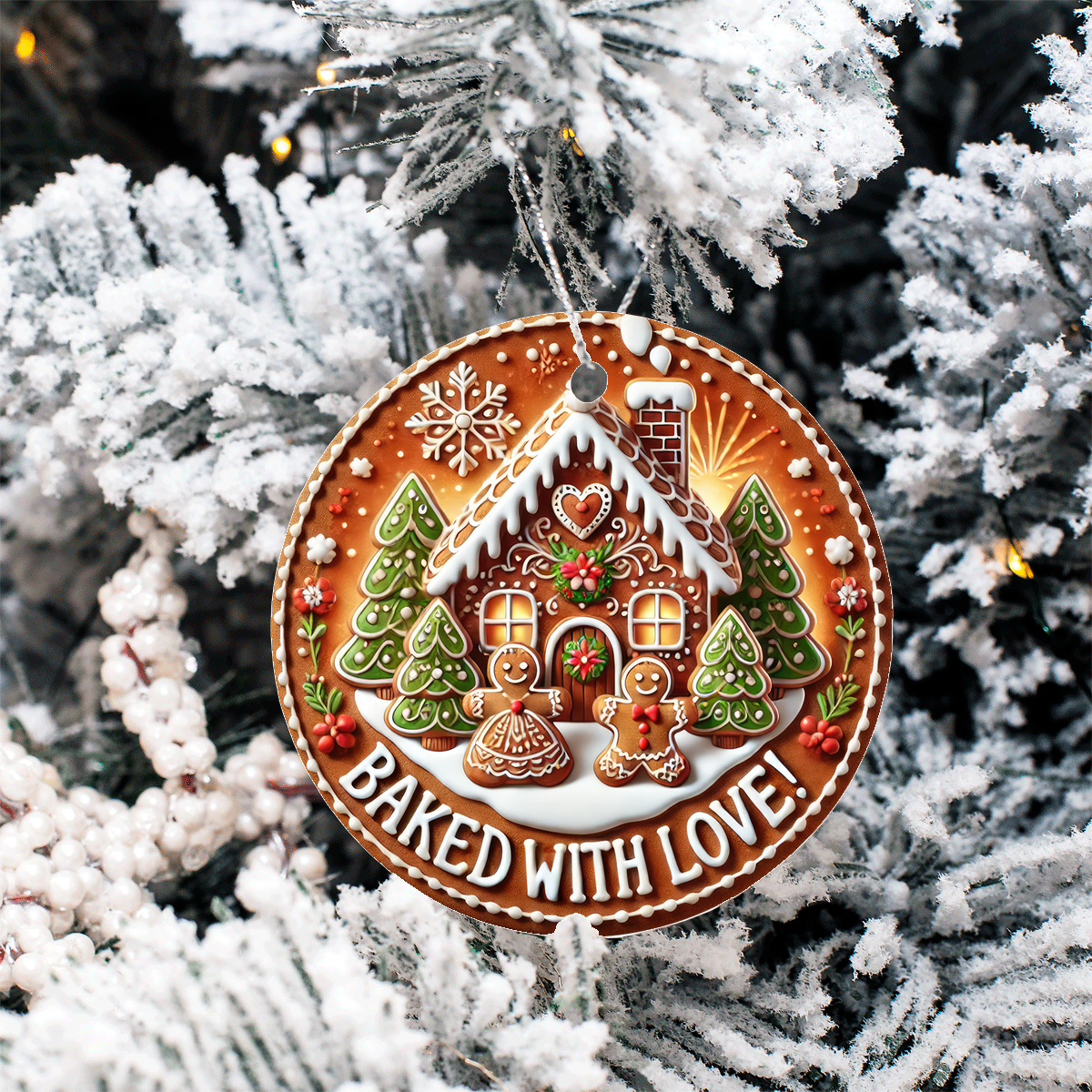 Baked With Lover Gingerbread Christmas Sublimated Ceramic Ornament 3" Set Of 4