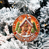 Baked With Lover Gingerbread Christmas Sublimated Ceramic Ornament 3" Set Of 4