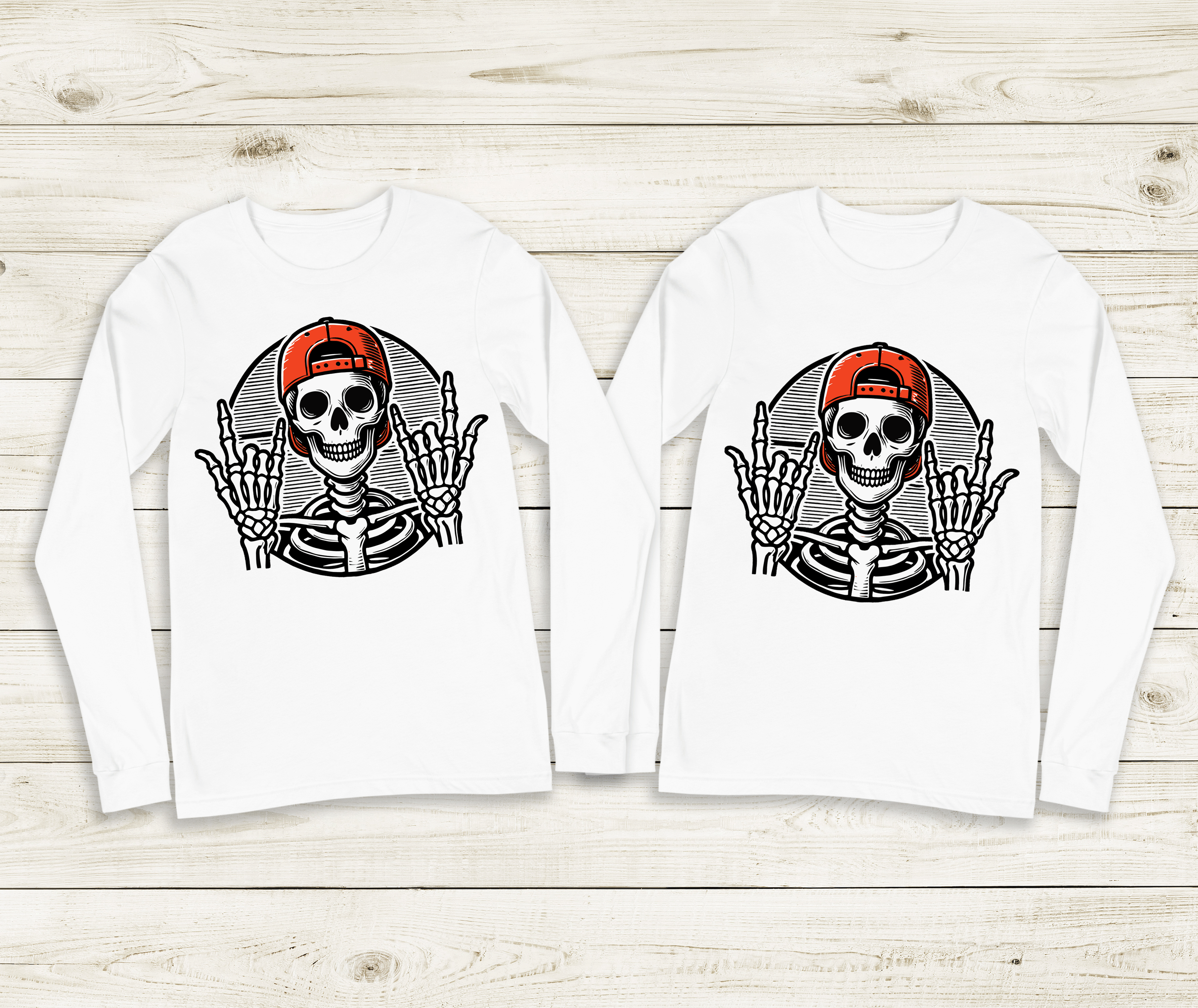 Baller Skeleton Halloween Sublimated Graphic Youth Long Sleeve T-shirts