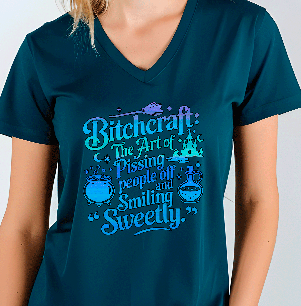 Bitchcraft Halloween HTV Graphic Ladies V-neck T-shirts