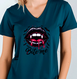 Bite Me Lips Halloween HTV Graphic Ladies V-neck T-shirts
