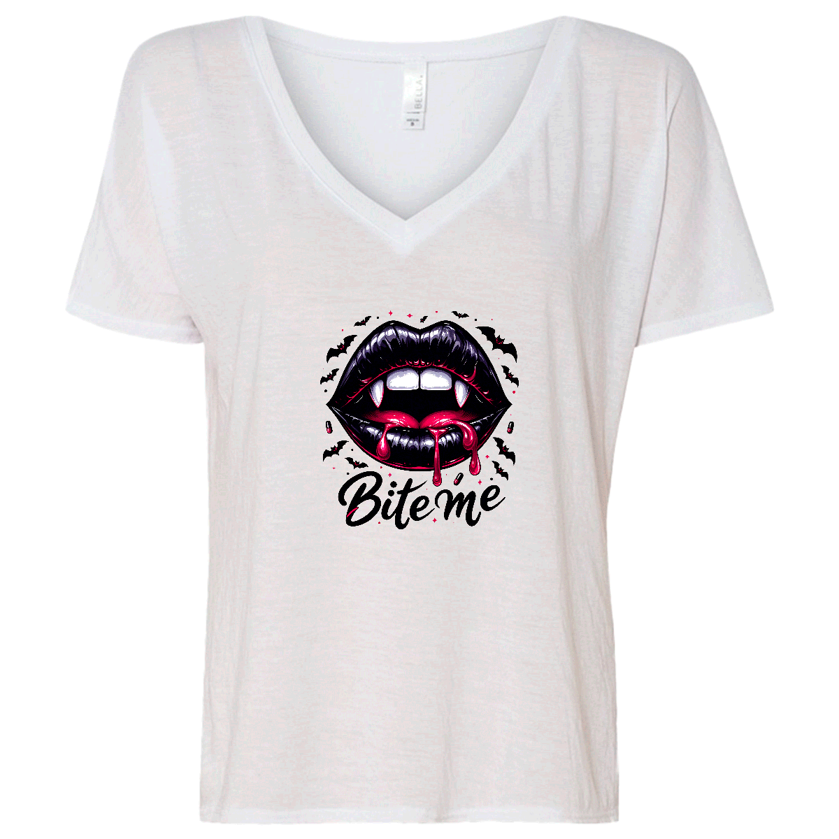 Bite Me Lips Halloween Sublimated Graphic Ladies V-neck T-shirts