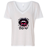Bite Me Lips Halloween Sublimated Graphic Ladies V-neck T-shirts
