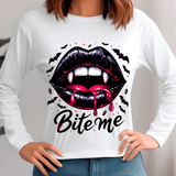 Bite Me Lips Halloween Sublimated Graphic Ladies Long Sleeve T-shirt