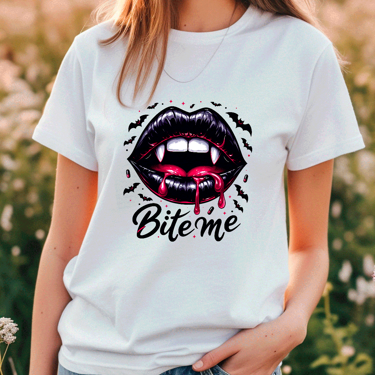 Bite Me Lips Halloween Sublimated Graphic Unisex T-shirts