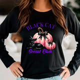 Black Cat Social Club Halloween HTV Graphic Ladies Long Sleeve T-shirts