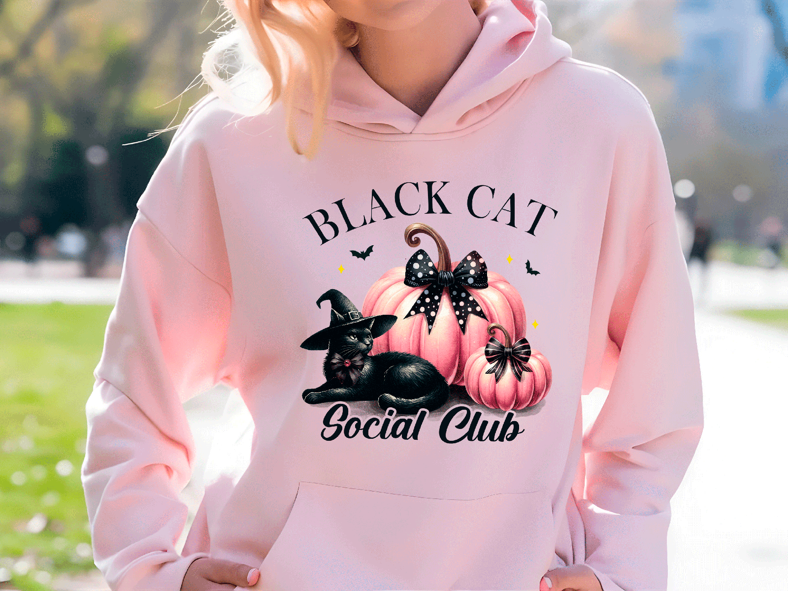 Black Cat Social Club Halloween HTV Graphic Ladies Pullover Hoodies