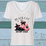 Black Cat Social Club Halloween Sublimated Graphic Ladies V-neck T-shirts