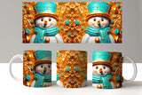 Decorative mugs with a snowman design on a white background