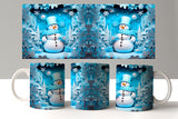Set of mugs with snowman design on a white background