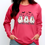 Boo But First Coffee Halloween HTV Graphic Ladies Long Sleeve T-shirts