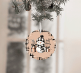 Natural Buffalo Plaid Snowman Christmas Sublimated Ceramic Ornament 3" Set Of 4