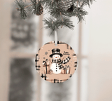 Natural Buffalo Plaid Snowman Christmas Sublimated Ceramic Ornament 3" Set Of 4