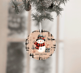 Natural Buffalo Plaid Snowman Christmas Sublimated Ceramic Ornament 3" Set Of 4