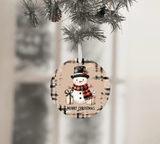 Natural Buffalo Plaid Snowman Christmas Sublimated Ceramic Ornament 3" Set Of 4