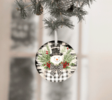White Buffalo Plaid Snowman Christmas Sublimated Ceramic Ornament 3" Set Of 4