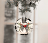 White Buffalo Plaid Snowman Christmas Sublimated Ceramic Ornament 3" Set Of 4