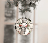White Buffalo Plaid Snowman Christmas Sublimated Ceramic Ornament 3" Set Of 4