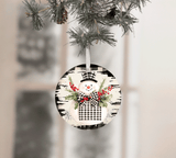 White Buffalo Plaid Snowman Christmas Sublimated Ceramic Ornament 3" Set Of 4