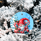 Candy Cane Santa Christmas Set 2 Sublimated Ceramic Ornament 3" Set Of 4