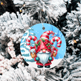 Candy Cane Santa Christmas Set 2 Sublimated Ceramic Ornament 3" Set Of 4