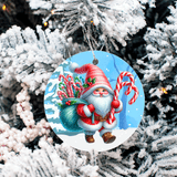 Candy Cane Santa Christmas Set 2 Sublimated Ceramic Ornament 3" Set Of 4