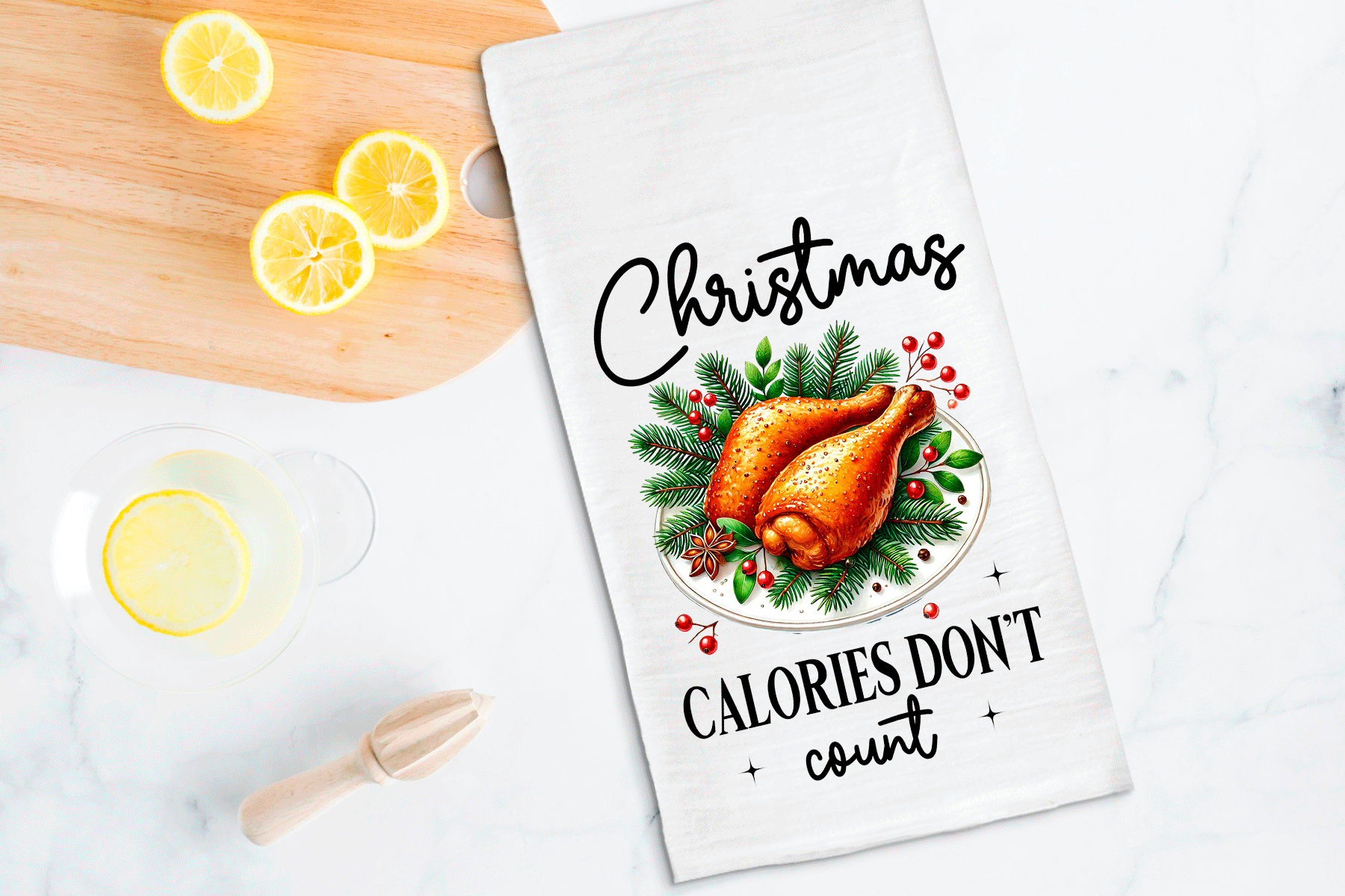 Christmas Calories Don't Count Sublimated Kitchen Towels