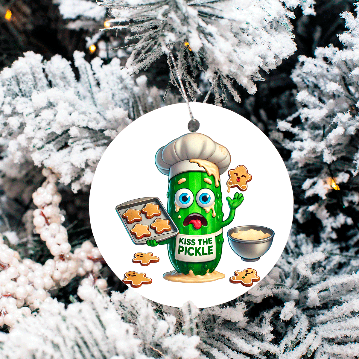 Dill Pickle Humorous Christmas Set 1 Sublimated Ceramic Ornament 3" Set Of 4